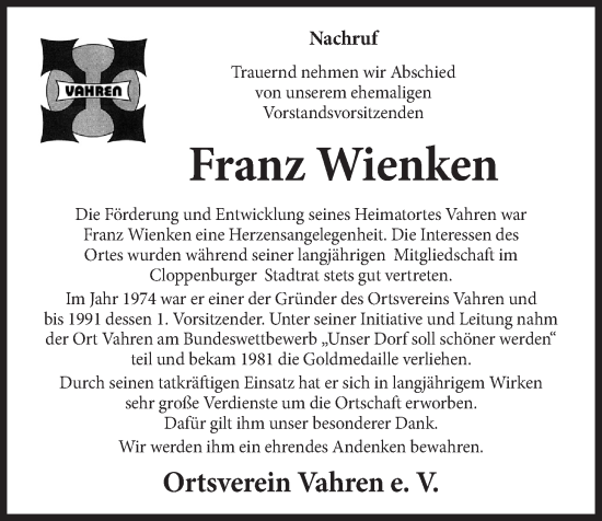 Anzeige von Franz Wienken von OM-Medien