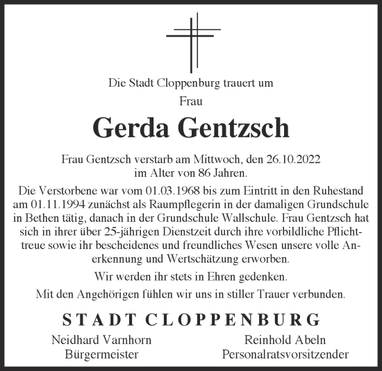 Anzeige von Gerda Gentzsch von OM-Medien