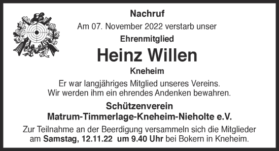 Anzeige von Heinz Willen von OM-Medien