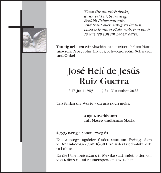 Anzeige von Jose Heli de Jesus Ruiz Guerra von OM-Medien