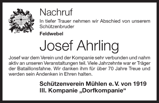 Anzeige von Josef Ahrling von OM-Medien