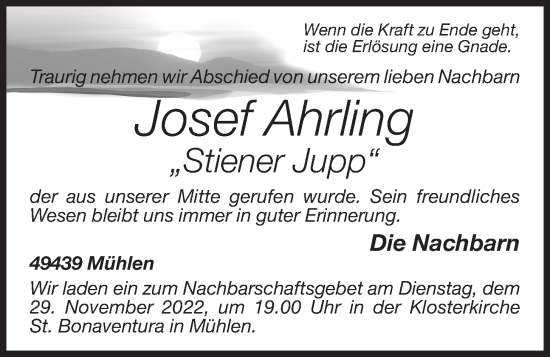 Anzeige von Josef Ahrling von OM-Medien