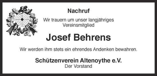 Anzeige von Josef Behrens von OM-Medien