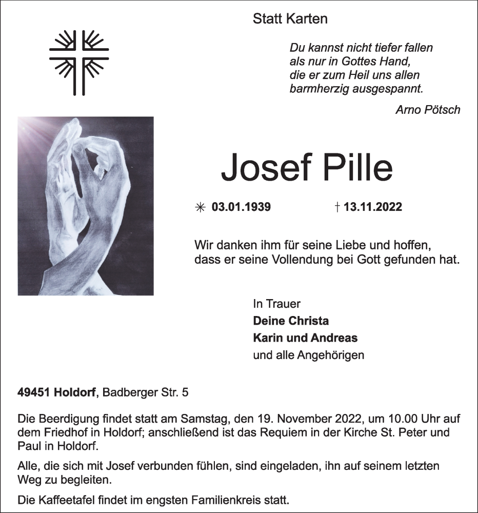  Traueranzeige für Josef Pille vom 15.11.2022 aus OM-Medien