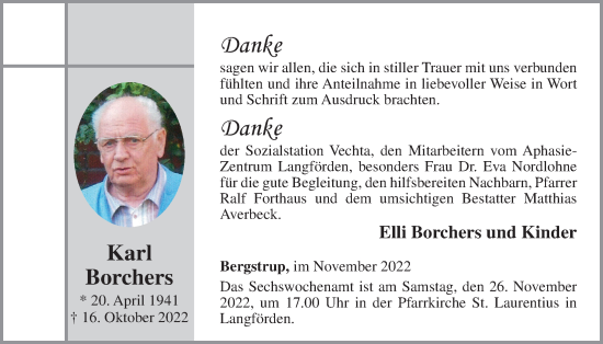 Anzeige von Karl Borchers von OM-Medien