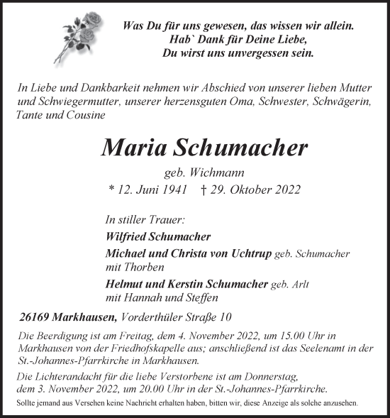 Anzeige von Maria Schumacher von OM-Medien