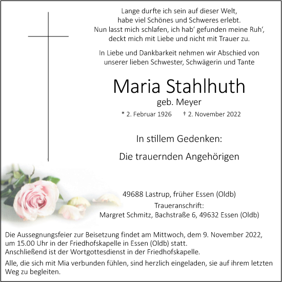 Anzeige von Maria Stahlhuth von OM-Medien