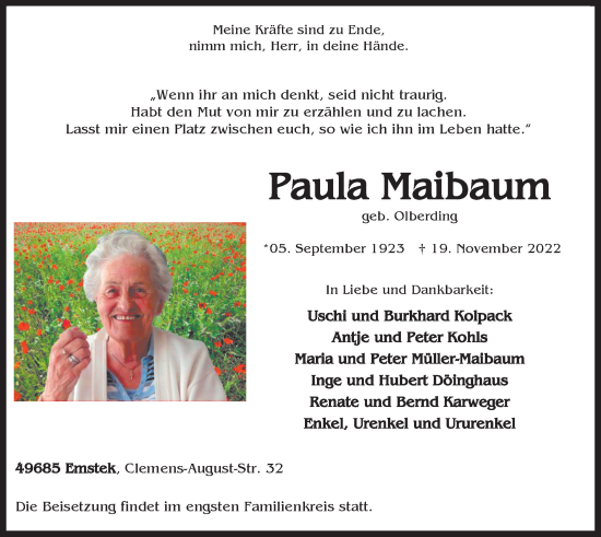 Anzeige von Paula Maibaum von OM-Medien