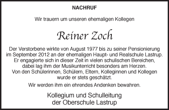 Anzeige von Reiner Zoch von OM-Medien