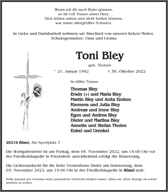 Anzeige von Toni Bley von OM-Medien