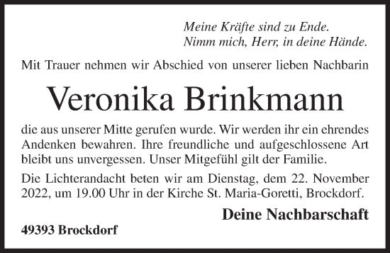 Anzeige von Veronika Brinkmann von OM-Medien