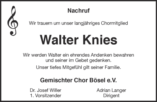 Anzeige von Walter Knies von OM-Medien