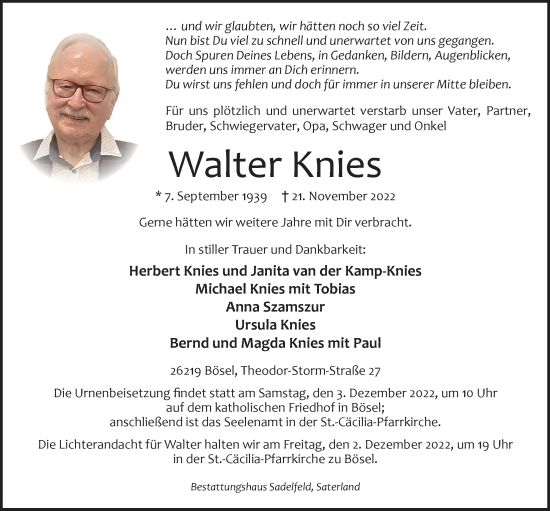 Anzeige von Walter Knies von OM-Medien