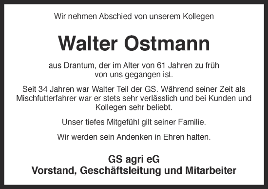 Anzeige von Walter Ostmann von OM-Medien