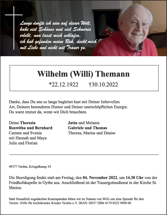 Anzeige von Wilhelm Themann von OM-Medien