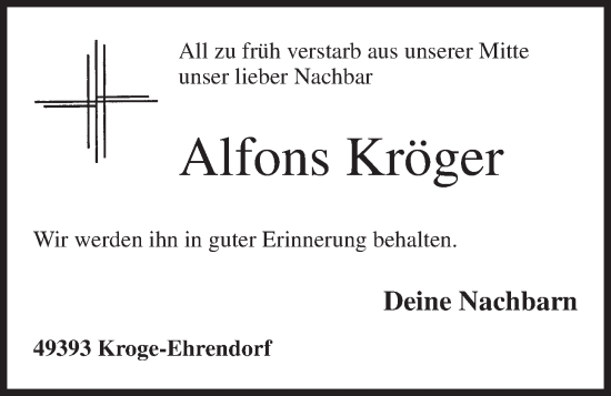 Anzeige von Alfons Kröger von OM-Medien