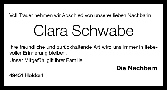 Anzeige von Clara Schwabe von OM-Medien