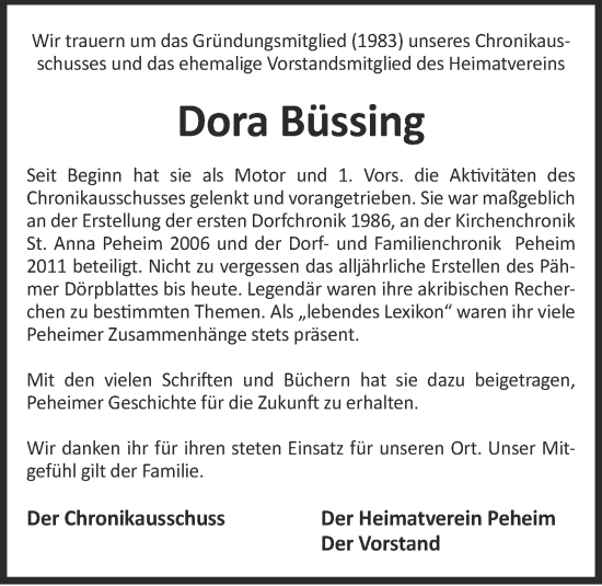 Anzeige von Dora Büssing von OM-Medien