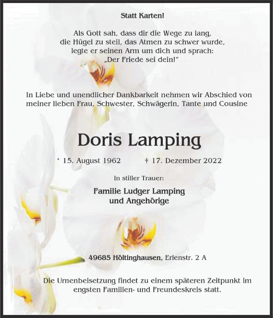 Anzeige von Doris Lamping von OM-Medien