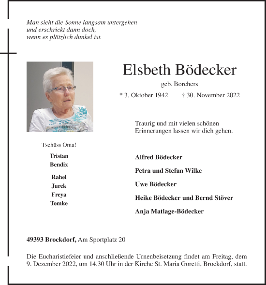 Anzeige von Elsbeth Bödecker von OM-Medien