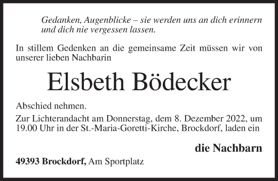 Anzeige von Elsbeth Bödecker von OM-Medien