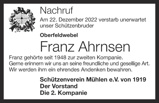 Anzeige von Franz Ahrnsen von OM-Medien