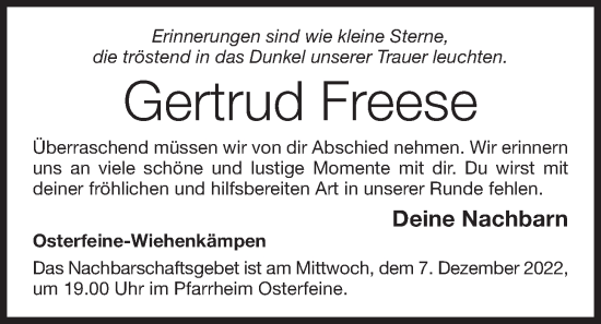 Anzeige von Gertrud Freese von OM-Medien