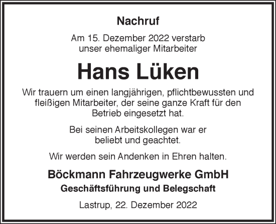 Anzeige von Hans Lüken von OM-Medien