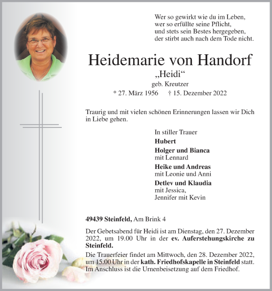 Anzeige von Heidemarie von Handorf von OM-Medien