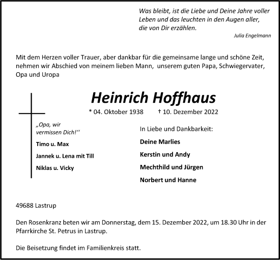 Anzeige von Heinrich Hoffhaus von OM-Medien