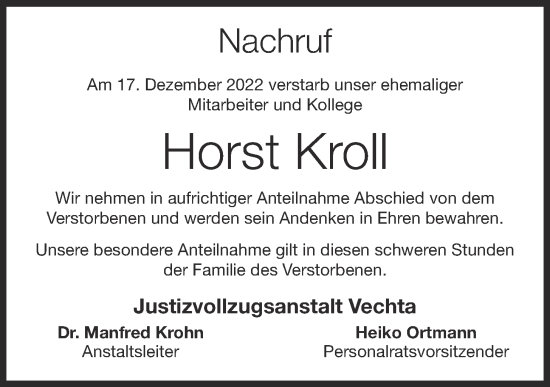 Anzeige von Horst Kroll von OM-Medien