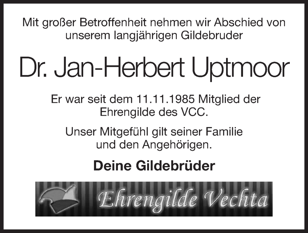  Traueranzeige für Jan-Herbert Uptmoor vom 29.12.2022 aus OM-Medien