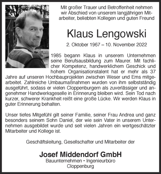 Anzeige von Klaus Lengowski von OM-Medien