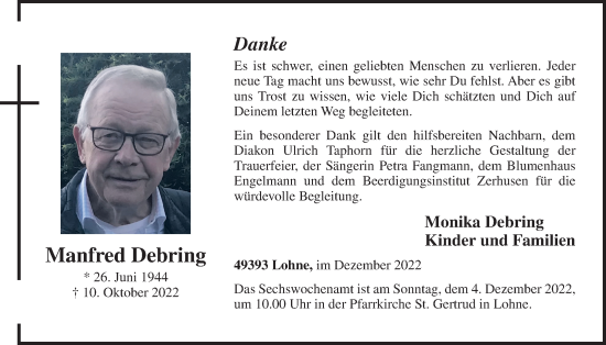 Anzeige von Manfred Debring von OM-Medien