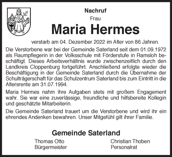 Anzeige von Maria Hermes von OM-Medien