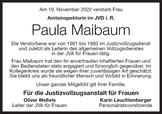 Anzeige von Paula Maibaum von OM-Medien