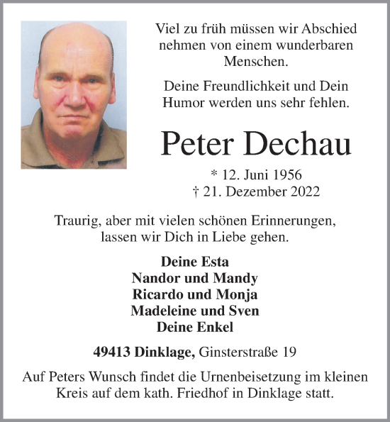 Anzeige von Peter Dechau von OM-Medien