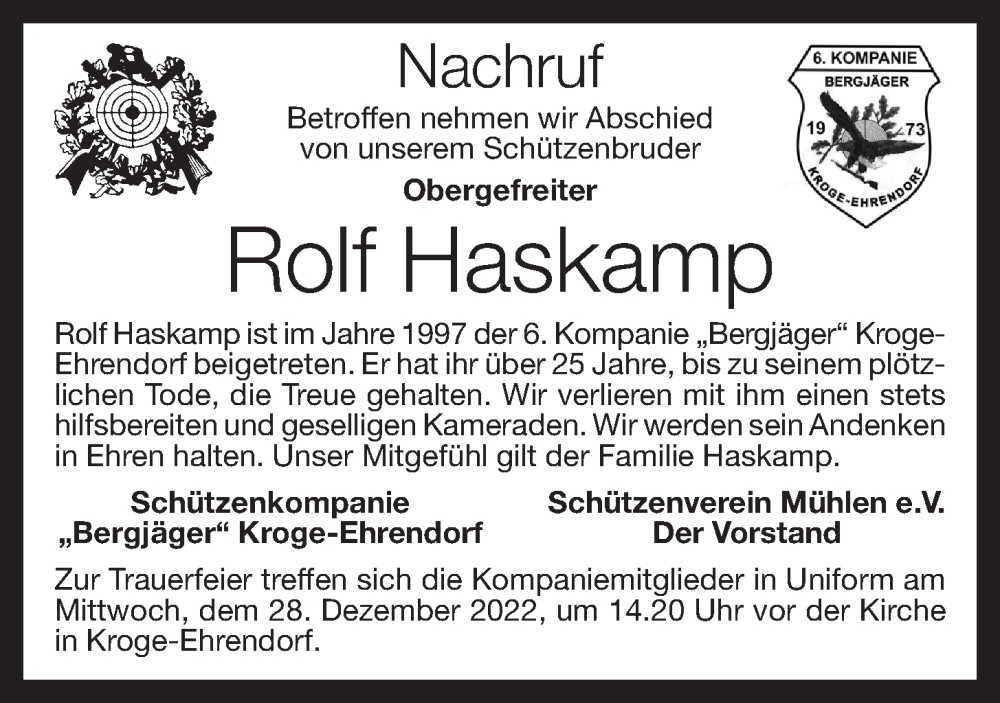  Traueranzeige für Rolf Haskamp vom 24.12.2022 aus OM-Medien