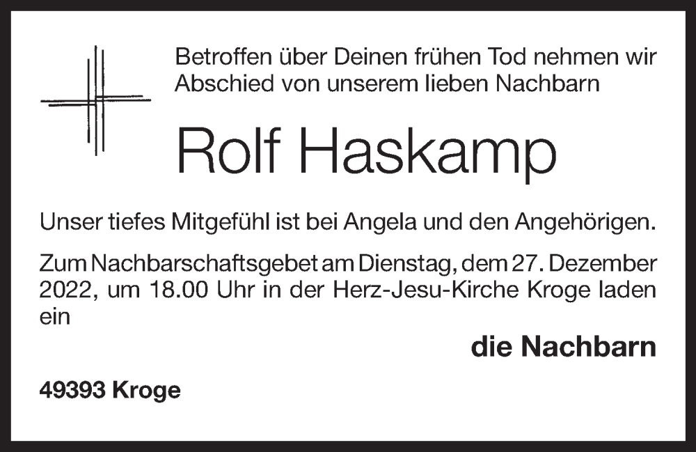  Traueranzeige für Rolf Haskamp vom 24.12.2022 aus OM-Medien