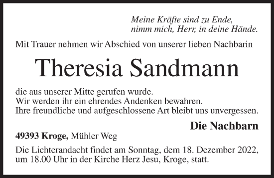 Anzeige von Theresia Sandmann von OM-Medien