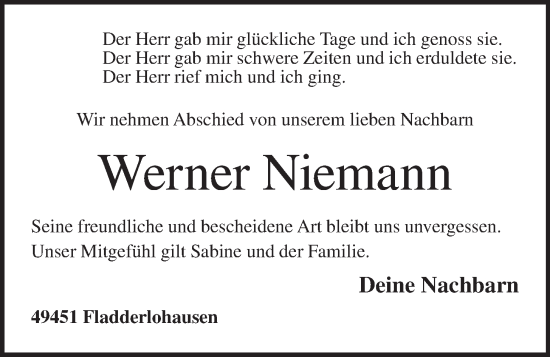 Anzeige von Werner Niemann von OM-Medien