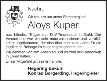 Anzeige von Aloys Kuper von OM-Medien