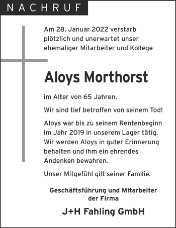 Anzeige von Aloys Morthorst von OM-Medien