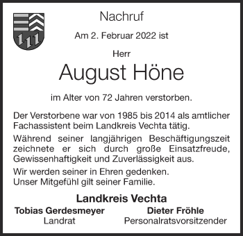 Anzeige von August Höne von OM-Medien