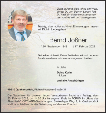 Anzeige von Bernd Joßner von OM-Medien