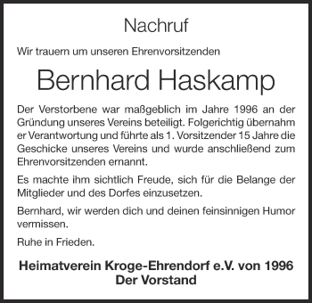 Anzeige von Bernhard Haskamp von OM-Medien