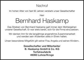 Anzeige von Bernhard Haskamp von OM-Medien