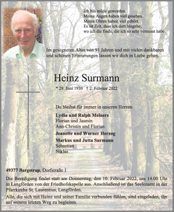 Anzeige von Heinz Surmann von OM-Medien