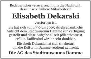 Anzeige von Elisabeth Dekarski von OM-Medien