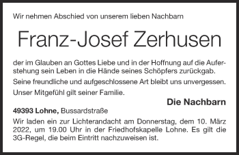 Anzeige von Franz-Josef Zerhusen von OM-Medien